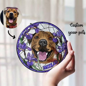Custom Pet Portrait Stained Glass Suncatcher, Personalized Dog Photo Suncatcher, Pet Memorial Gifts, Pet Memorial Gift, Pet Lover Gift