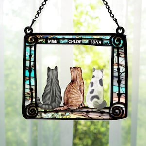 New! Personalized Cats Sitting In Frame| Window Hanging Suncatcher Ornament| Pet Family Gift, Cat Lover gift, Loss of cat, Window decor