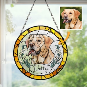 Custom Pet Portrait Stained Glass Suncatcher, Stained Glass Dog Memorial, Custom Dog Portrait from Photo, Sympathy Gifts, Stained glass dog