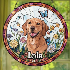 Custom Pet Portrait Stained Glass Suncatcher, Stained Glass Dog Memorial, Custom Dog Portrait from Photo, Sympathy Gifts, Stained glass dog