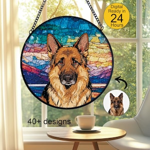 Pet Suncatcher Custom Birth flower suncatcher Portrait from photo Pet memorial gift keepsake gift Custom Stained glass Christmas Ornament