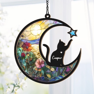 Personalized Cat Memorial With Cat Suncatcher, Custom Loss Of Cat Sympathy Gift, Pet Memorial Gift, Cat Memorial Gift, Cat Remembrance Gift