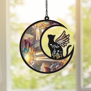 Personalized Cat with Wings Suncatcher, Custom Cat Memorial Suncatcher, Pet Memorial Gift, Loss of Cat Gift, Cat Remembrance Gift