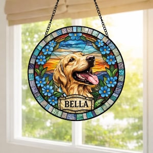Personalized Dog Portrait Stained Glass Suncatcher, Custom Pet Memorial Stained Glass Photo Suncatcher, Dog Loss Keepsake, Pet Loss Gift